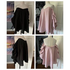 2Love chic strapless pink top with long ruffled sleeves Large